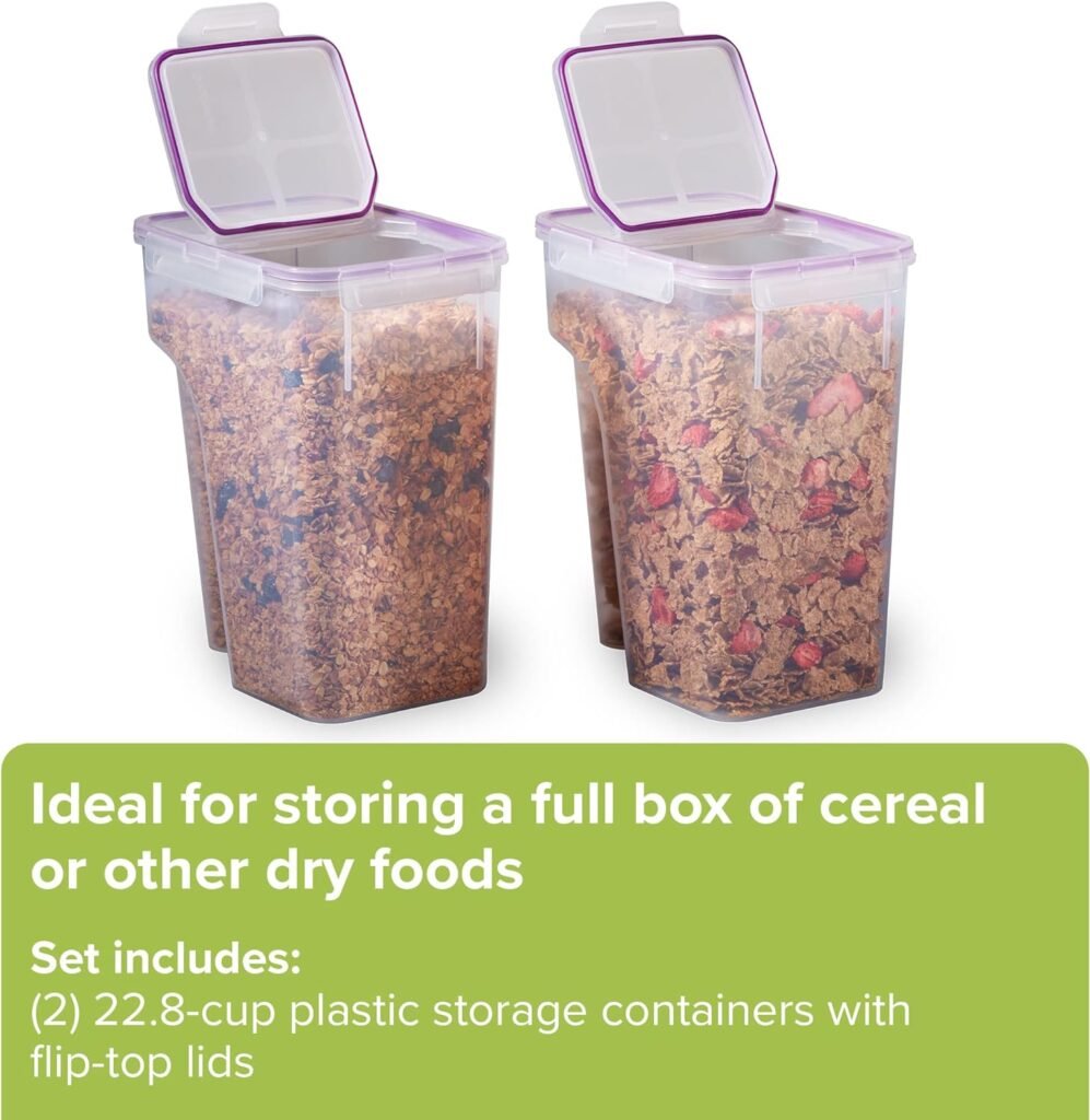 Snapware Airtight 2-Pack (22.8 Cup) Cereal Dispenser Storage Containers, Flip-Top Lid BPA Free, Plastic Containers For Cereal, Rice, Snack, Dry Food and Pantry Organization