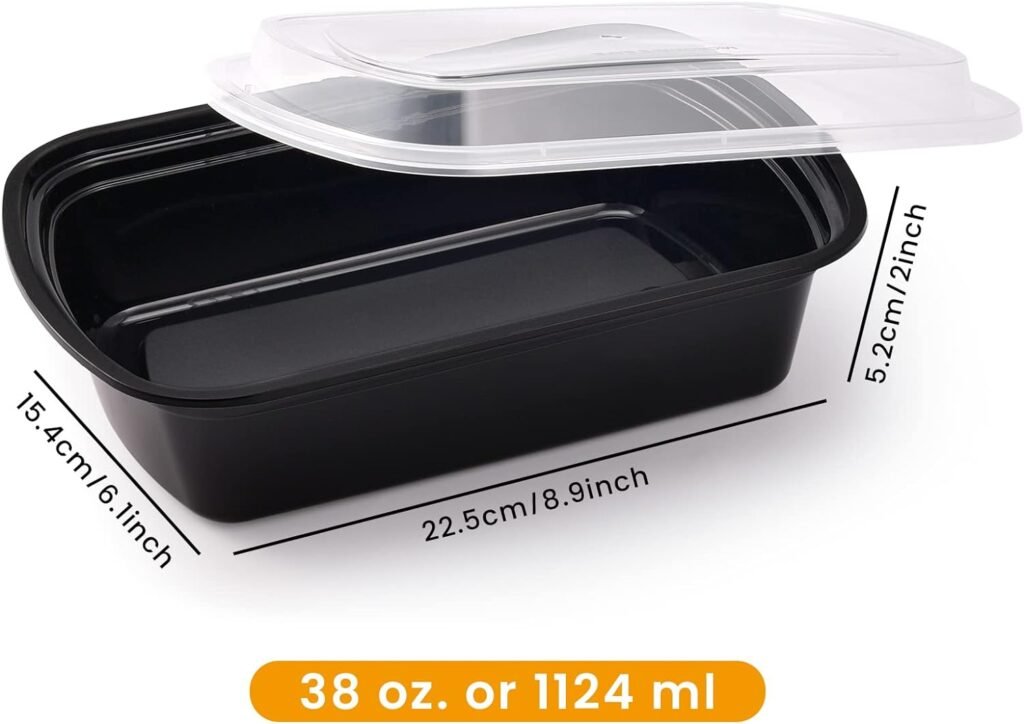 38oz Meal Prep Containers, Extra Large Thick Food Storage Containers with Lids, Reusable Plastic,Disposable Bento Box,Stackable,Microwave/Freezer/Dishwasher Safe, BPA Free (30Pack)