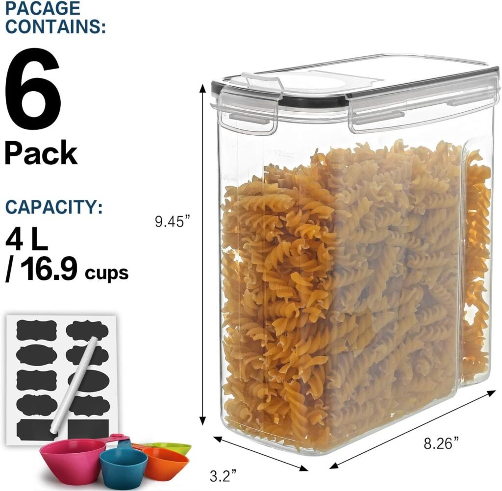 Cereal Container Set, MCIRCO Airtight Food Storage Containers ((4L /135.2oz) Set of 6, BPA Free Cereal Dispensers with Measuring Tools