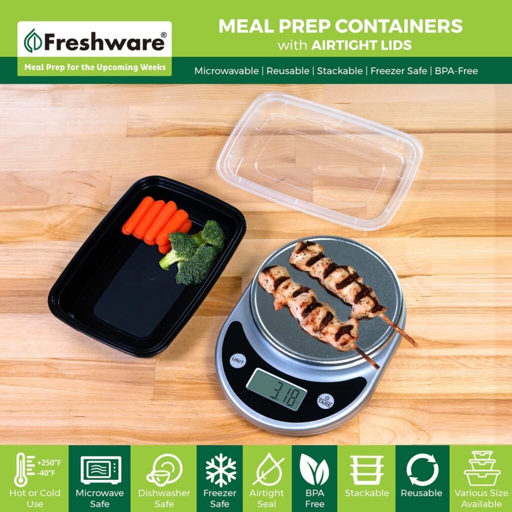 Freshware Meal Prep Containers [50 Pack] 1 Compartment Food Storage Containers with Lids, Bento Box, BPA Free, Stackable, Microwave/Dishwasher/Freezer Safe (16 oz)