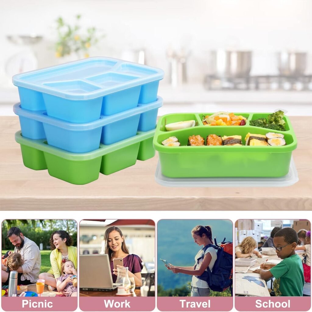 Ylebs 4 Pack Bento Box Lunch Containers,Reusable 4 Compartment Food Meal Prep Containers for Work and Travel,BPA Free,Microwave Dishwasher Safe