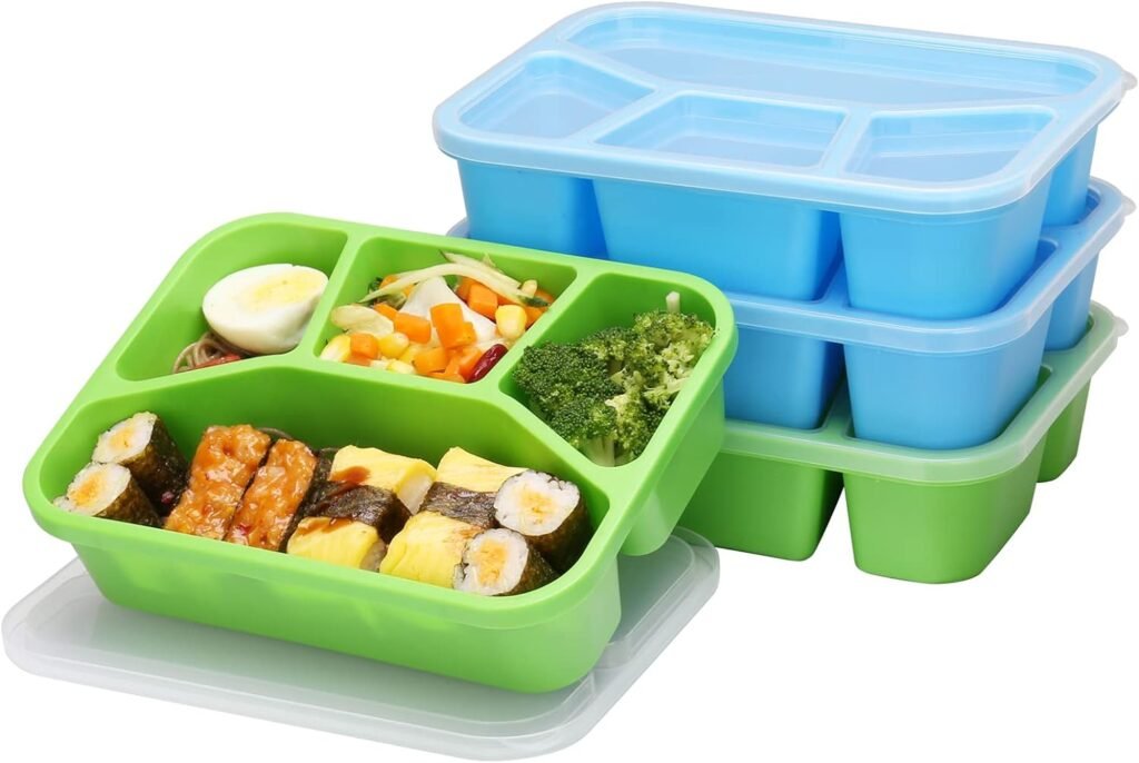 Ylebs 4 Pack Bento Box Lunch Containers,Reusable 4 Compartment Food Meal Prep Containers for Work and Travel,BPA Free,Microwave Dishwasher Safe