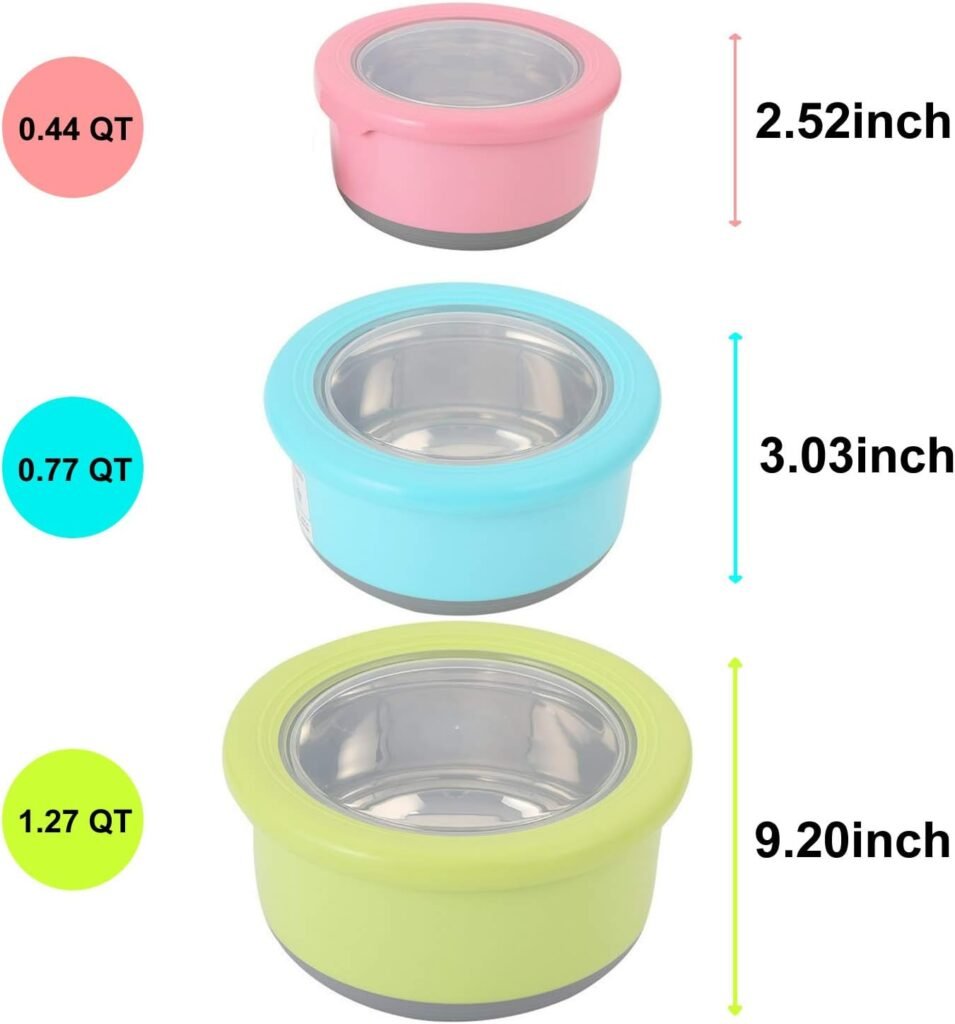 3-in-1 Stackable Stainless Steel  Silicone Food Storage Boxes - BPA-Free,Non-Slip  Reusable Lunch Containers for Kids  Adults with Colorful Silicone Lids