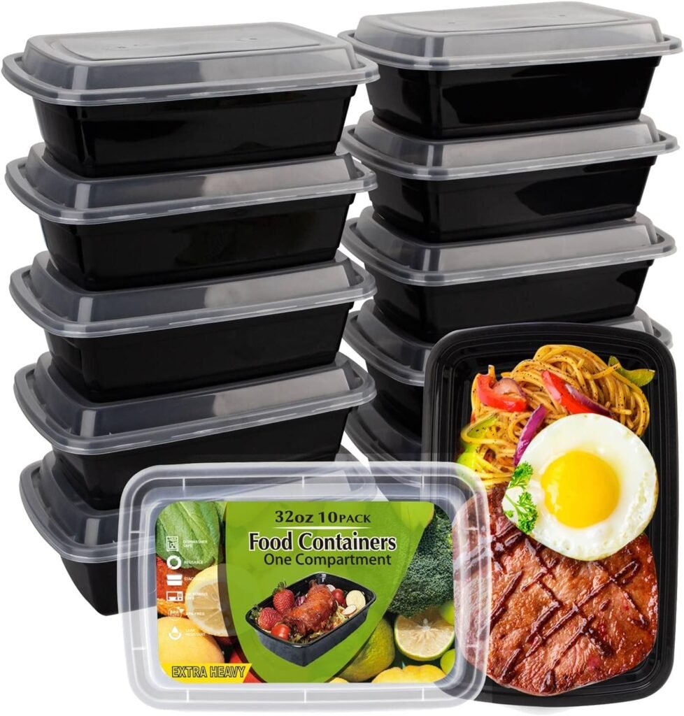 Meal Prep Containers, 10 Pack 32OZ Food Storage Containers with Lids, Extra-thick To Go Containers, Reusable Bento Lunch Box, BPA-Free, Microwave/Dishwasher/Freezer Safe