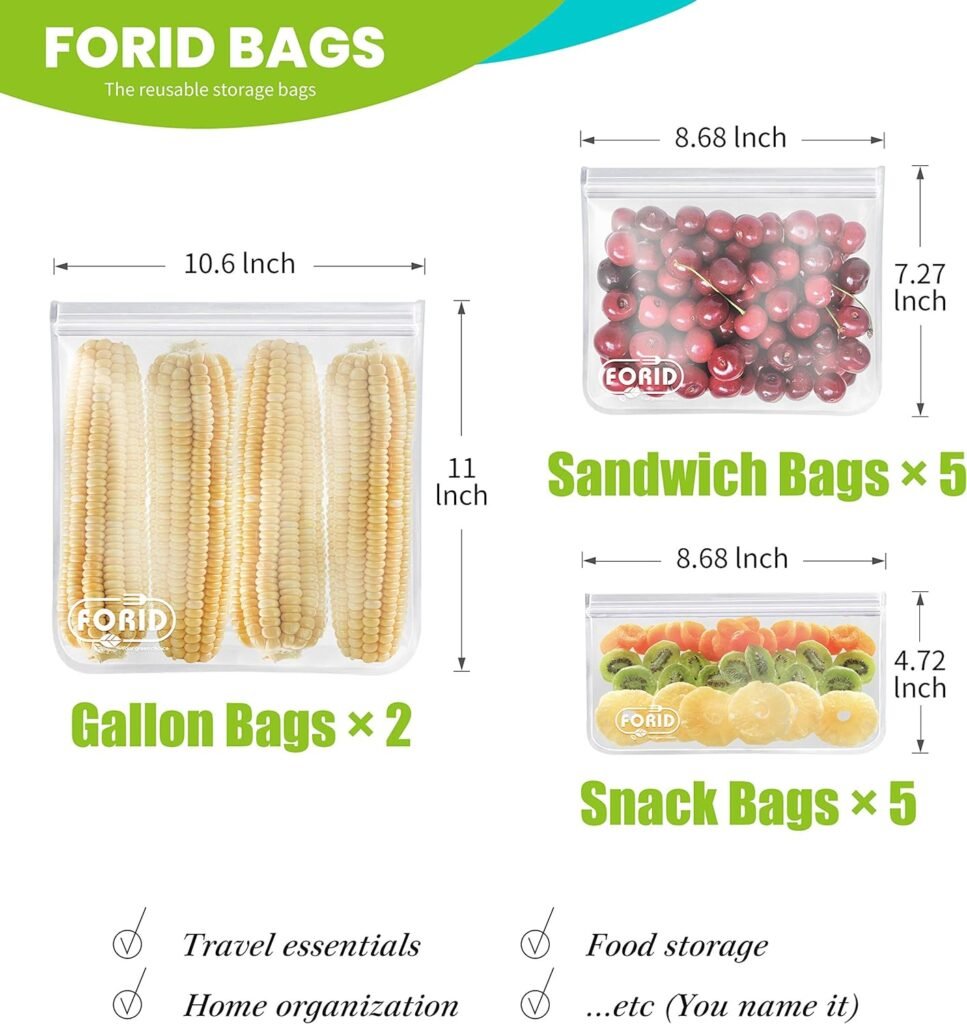 Reusable Gallon Freezer Bags - 6 Pack LEAKPROOF EXTRA THICK 1 Gallon Bags for Marinate Food  Fruit Cereal Sandwich Snack Meal Prep Travel Items Home Organization Storage