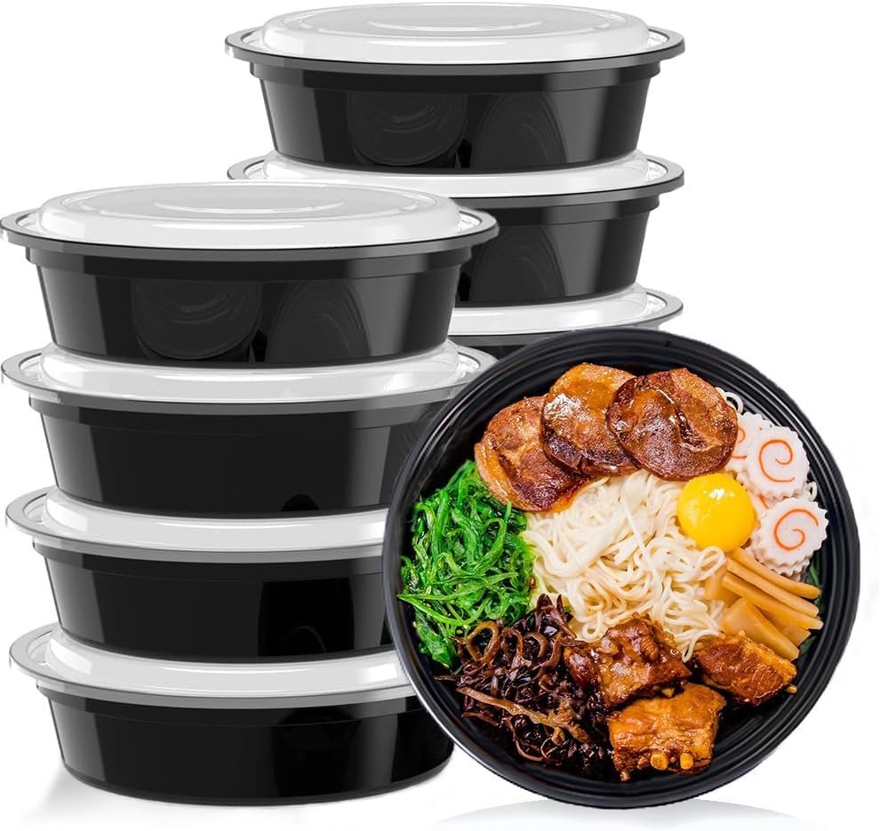 10 Pack Meal Prep Containers, 24oz Plastic Circular Food Storage Containers with Lids for Food Prepping, Disposable Plastic Lunch Boxes, Bento Box for Lunch Microwave, Freezer, Dishwasher Safe