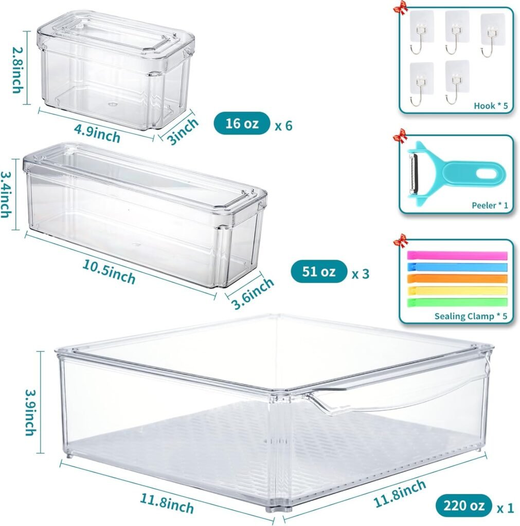 44 PCS Food Storage Containers with Lids Airtight, BPA Free Plastic Meal Prep Containers Reusable, Microwave/Freezer/Dishwasher Safe Clear Leakproof Fruit Vegetables Containers for Kitchen