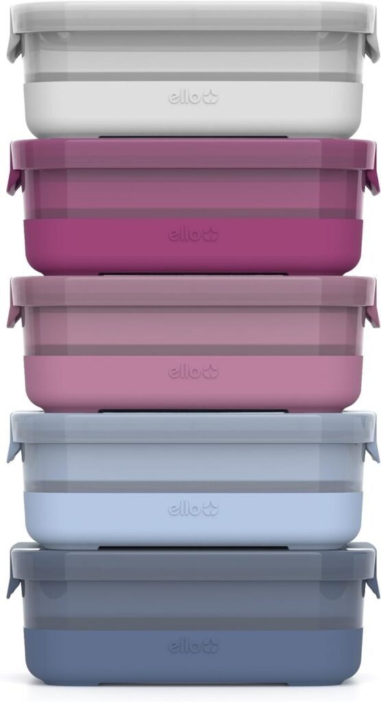 Ello Plastic 3.7 Cup Meal Prep Set 10 Pc, 5 Pack Set - BPA Free Plastic Food Storage Container with Silicone Boot and Airtight Plastic Lids, Dishwasher, Microwave, and Freezer Safe, Melon