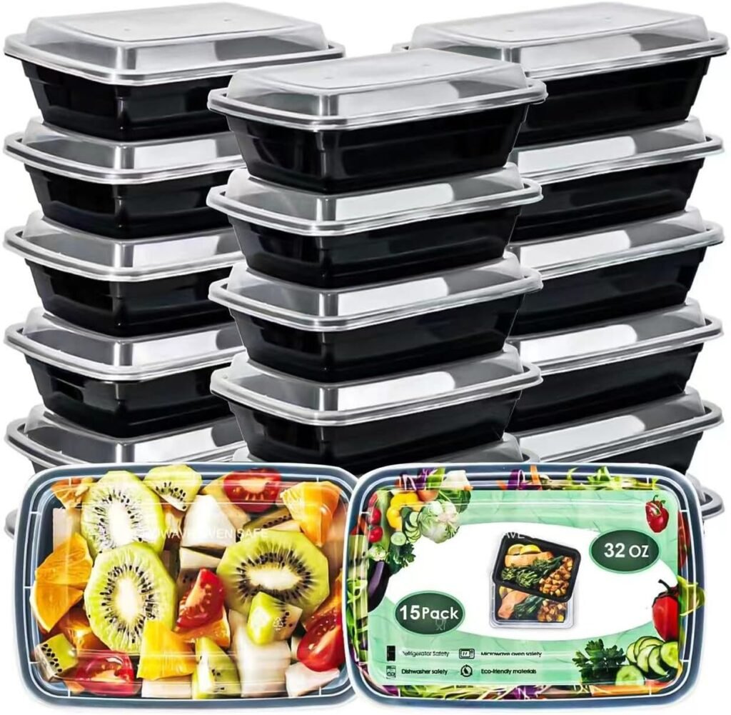 Meal Prep Containers, 32oz Extra-thick Food Storage Containers with Lids, Reusable Plastic Bento Lunch Box, Disposable Bento Box, BPA Free, Microwave/Dishwasher/Freezer Safe