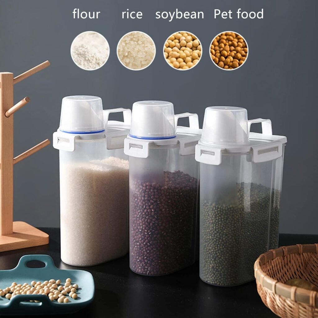 RRROOPP 2 sets 5.5 LB Rice Storage Bin Cereal Containers Dispenser with BPA Free Plastic + Airtight Design + Measuring Cup + Pour Spout - Perfect for Rice Flour Baking Supplies Pet Dog Food Storage