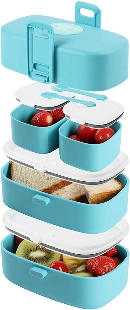 Wagindd Leak-Proof, BPA-Free Stacking Bento Box Lunch Box with 4 Microwave-Safe, Sealed Compartments for Kids and Adults
