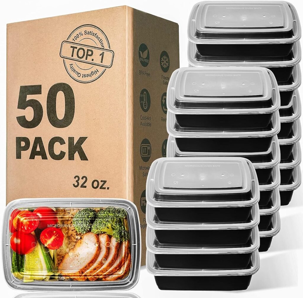 WGCC Meal Prep Containers, 50 Pack Extra-thick Food Storage Containers with Lids, Disposable  Reusable Plastic Bento Lunch Box, BPA Free, Stackable, Microwave/Dishwasher/Freezer Safe (24 oz)