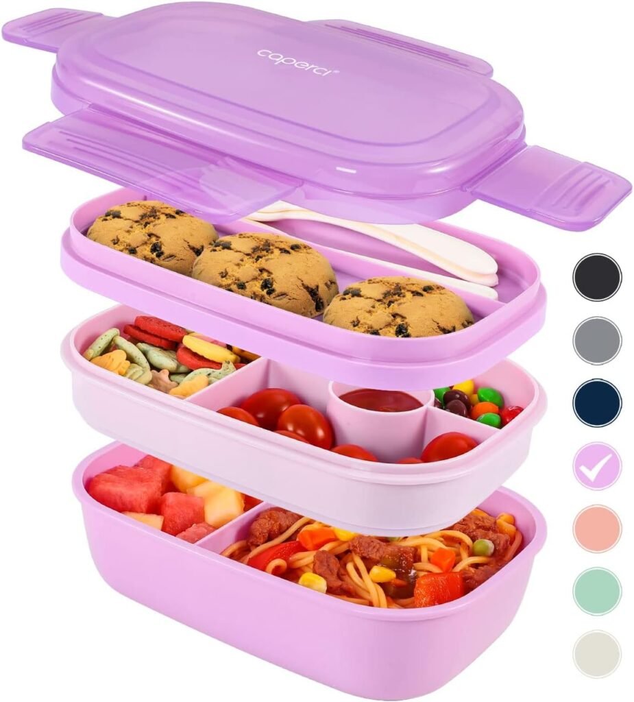 Caperci Stackable Bento Box Adult Lunch Box - 3 Layers All-in-One Lunch Containers with Multiple Compartments for Adults  Kids, 55 oz Large Capacity, Built-in Utensil Set  BPA Free (Navy Blue)