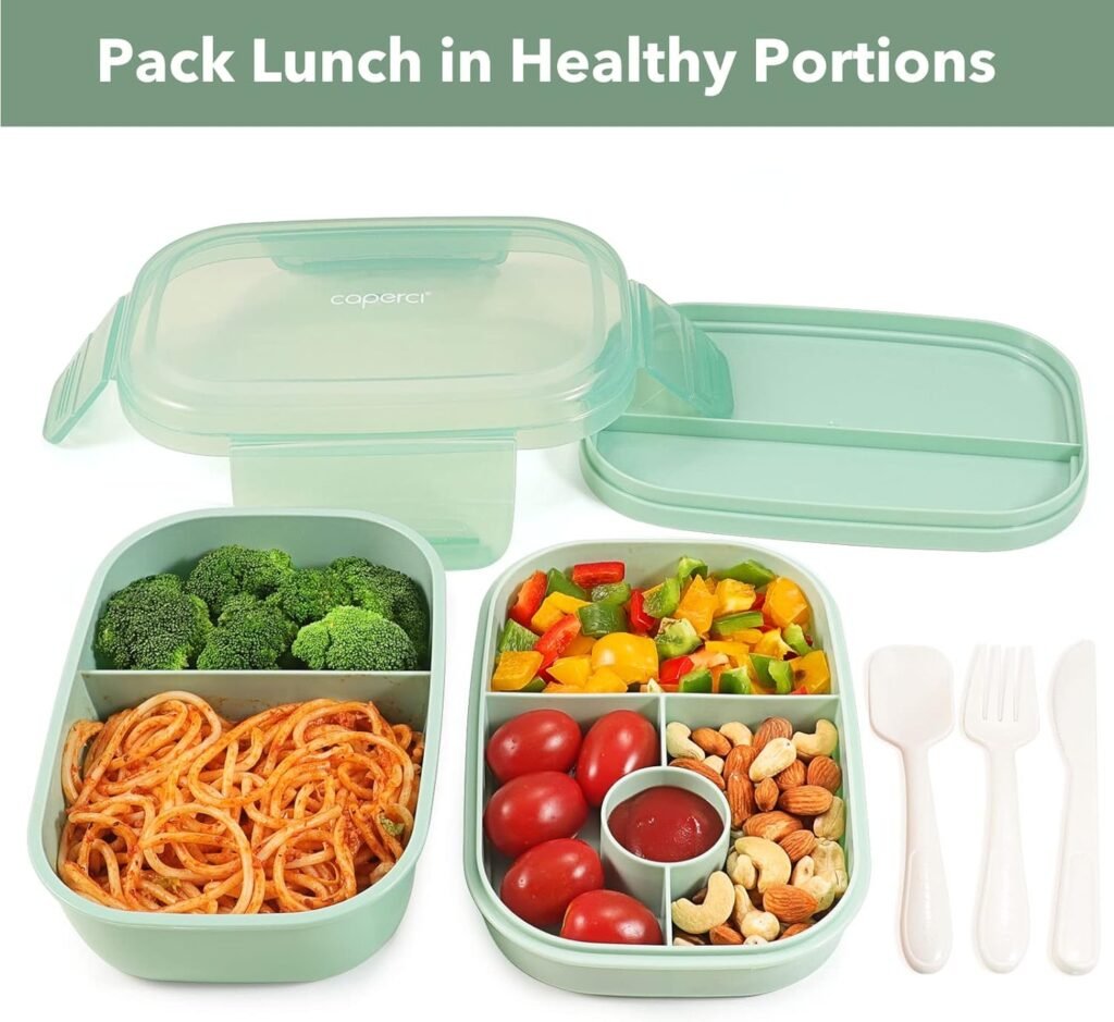 Caperci Stackable Bento Box Adult Lunch Box - 3 Layers All-in-One Lunch Containers with Multiple Compartments for Adults  Kids, 55 oz Large Capacity, Built-in Utensil Set  BPA Free (Navy Blue)