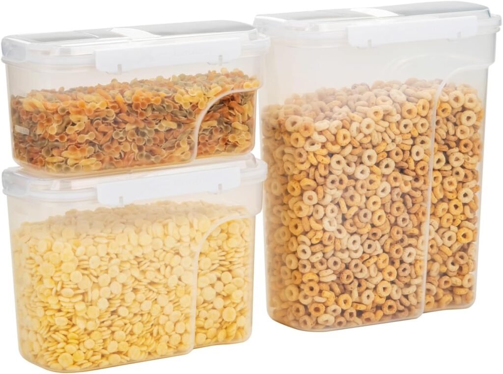 Cereal Containers Storage With Lids,Airtight Food Storage Containers 6PCS, Flip open, BPA free,Canisters pantry storage  organizatior for Oats,Grain,Nuts,White,3.8L  2.3L  1.5L