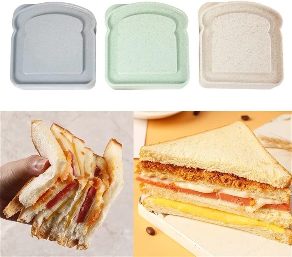 Sandwich Containers, Sandwich Containers for Lunch Boxes Plastic Toast Shape Food Storage Sandwich Box with Lid, BPA Free and Reusable, Microwave  Dishwasher Safe, for Family Adults (Green White)