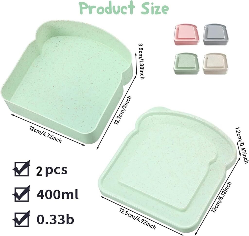 Sandwich Containers, Sandwich Containers for Lunch Boxes Plastic Toast Shape Food Storage Sandwich Box with Lid, BPA Free and Reusable, Microwave  Dishwasher Safe, for Family Adults (Green White)