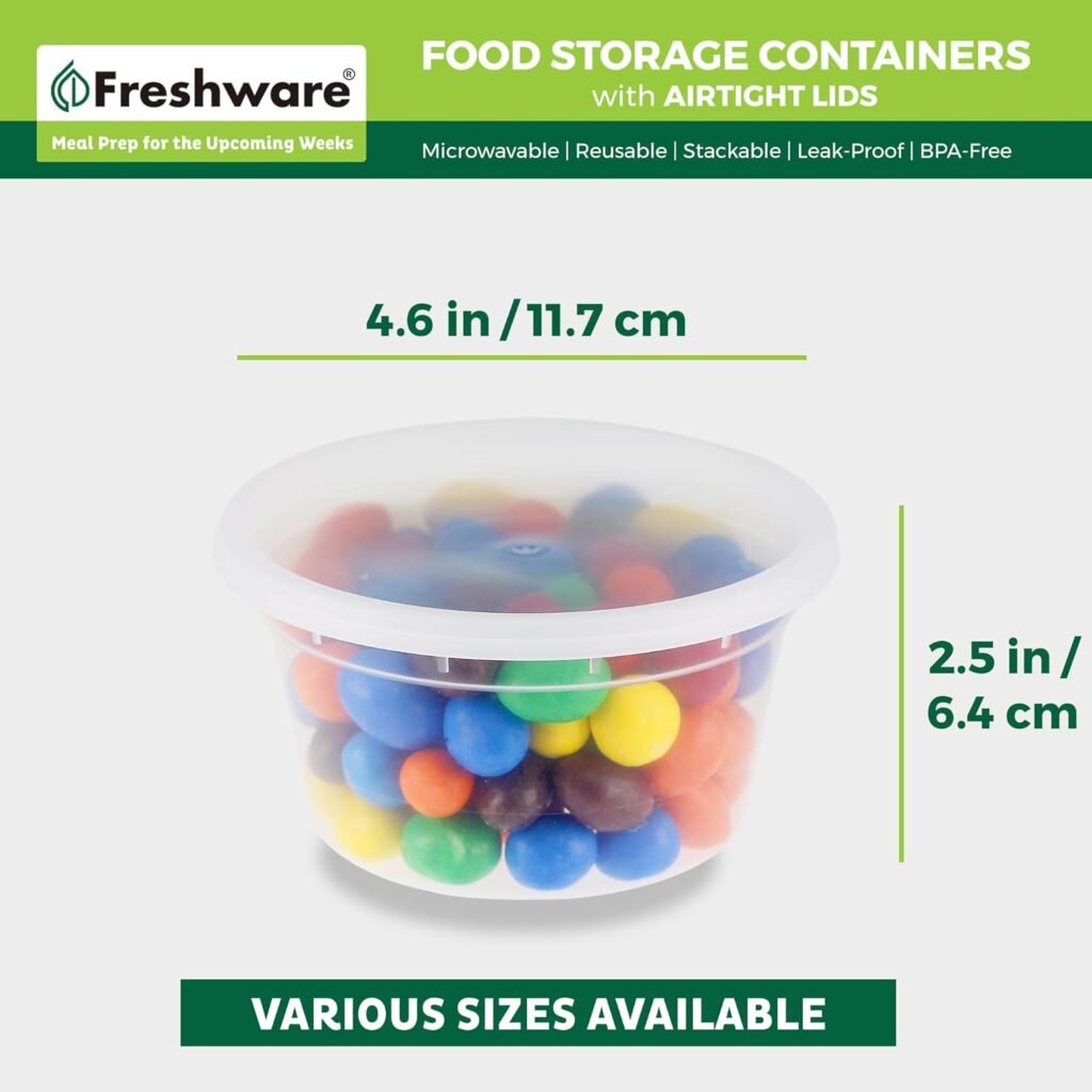 Freshware Food Storage Containers [50 Set] 8 oz Plastic Deli Containers with Lids, Slime, Soup, Meal Prep Containers | BPA Free | Stackable | Leakproof | Microwave/Dishwasher/Freezer Safe