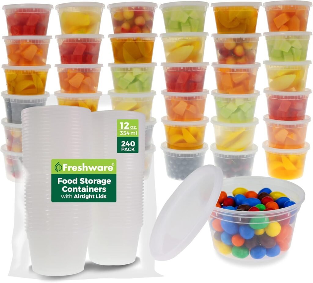 Freshware Food Storage Containers [50 Set] 8 oz Plastic Deli Containers with Lids, Slime, Soup, Meal Prep Containers | BPA Free | Stackable | Leakproof | Microwave/Dishwasher/Freezer Safe