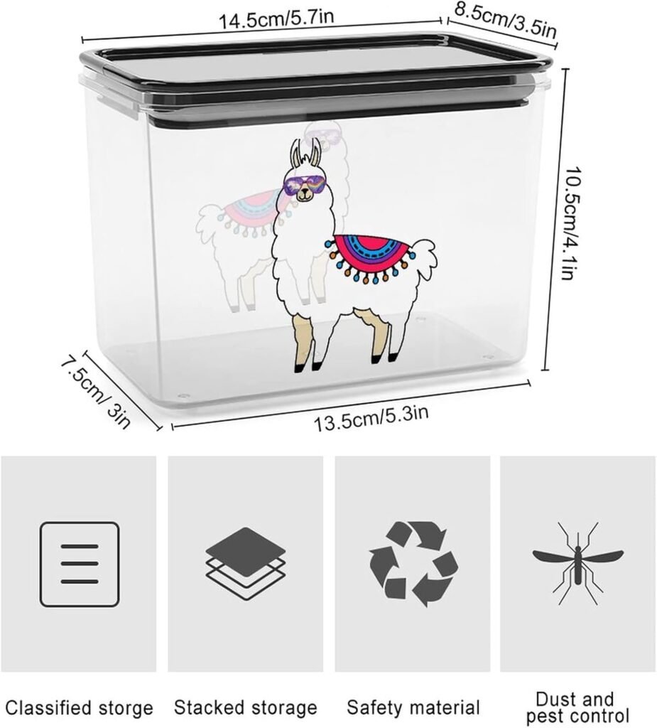 Funny Llama Alpaca Storage Containers Clear Plastic Box with Lids Reusable Bins for Kitchen Cereal Snacks Dry Food Jelly Beans