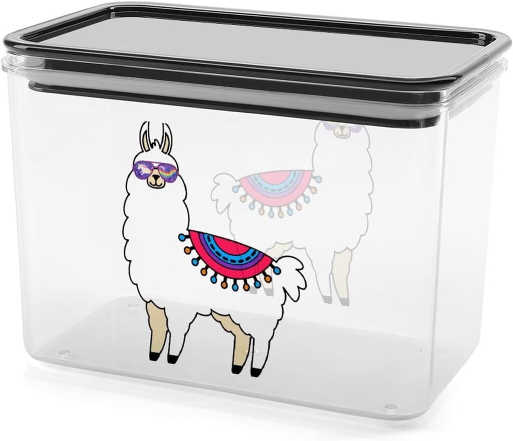 Funny Llama Alpaca Storage Containers Clear Plastic Box with Lids Reusable Bins for Kitchen Cereal Snacks Dry Food Jelly Beans