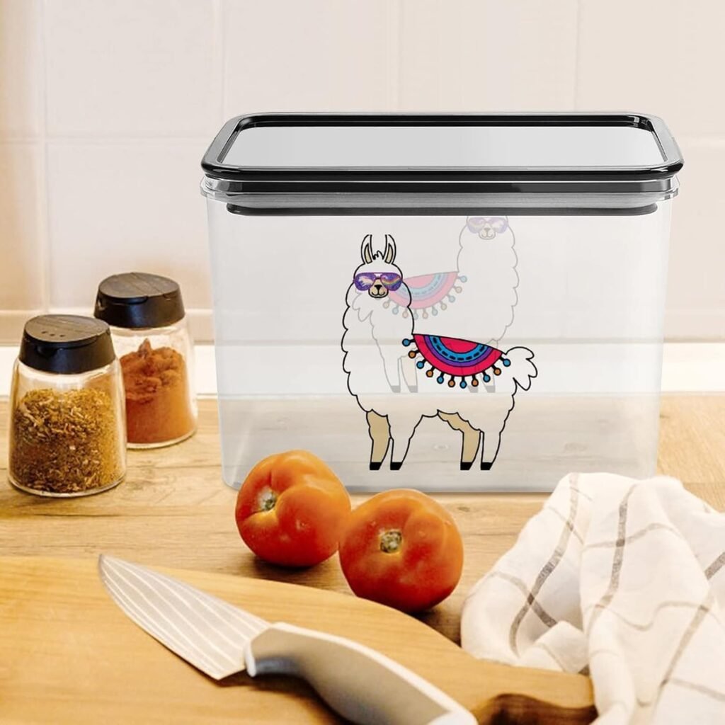 Funny Llama Alpaca Storage Containers Clear Plastic Box with Lids Reusable Bins for Kitchen Cereal Snacks Dry Food Jelly Beans