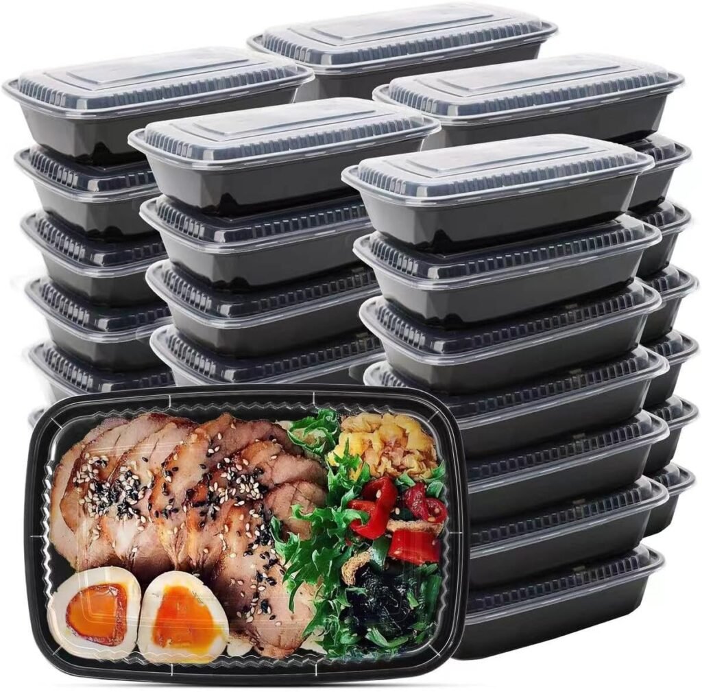 Meal Prep Container, 50 Pack 32 oz Food Storage Containers with Lids, Disposable Bento Box Reusable Plastic Lunch Box, BPA Free Take-Out Box Microwave Dishwasher Freezer Safe